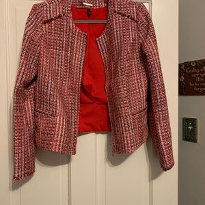 White House Black Market Pink, Red, Black, White Tweed Blazer Jacket Size 14